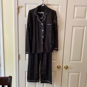 Black Women's Pajama Set with White Trim